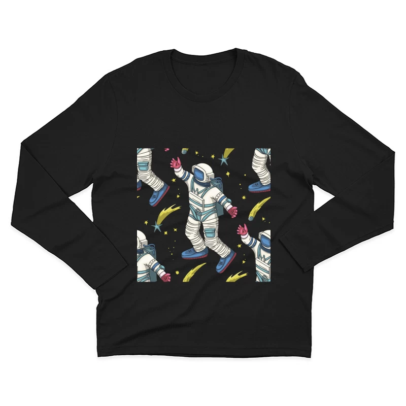 Astronautenmuster mit Sternschnuppen Herren Langarm T-Shirt
