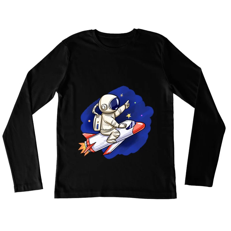 Astronaut auf Rakete im Weltraum Damen Langarm T-Shirt