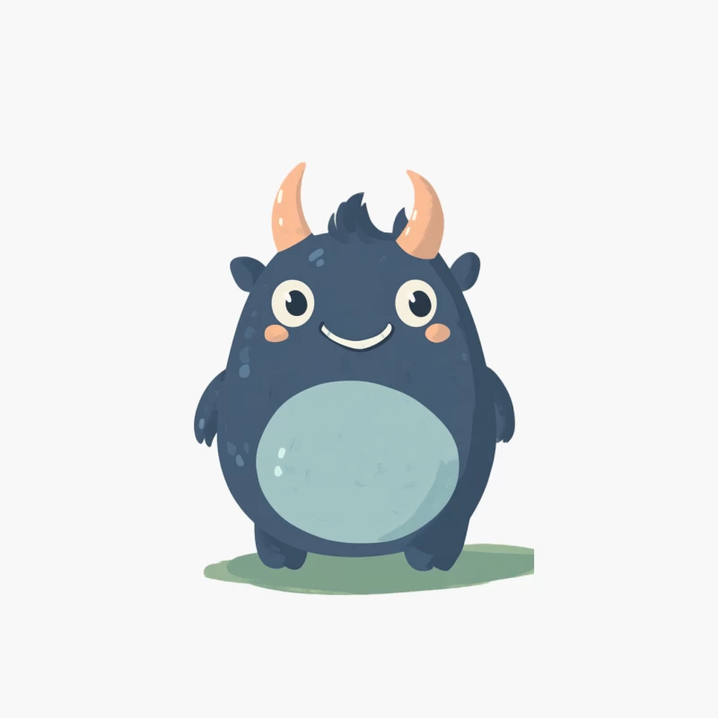 Adorable Blue Horned Monster with Friendly Smile Cotton Tote Bag