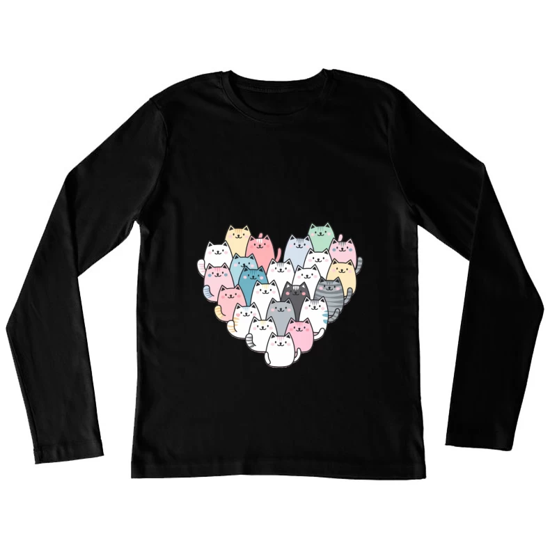 Adorable Kawaii Cat Collection Forming Heart Shape Female Long Sleeve T-Shirt