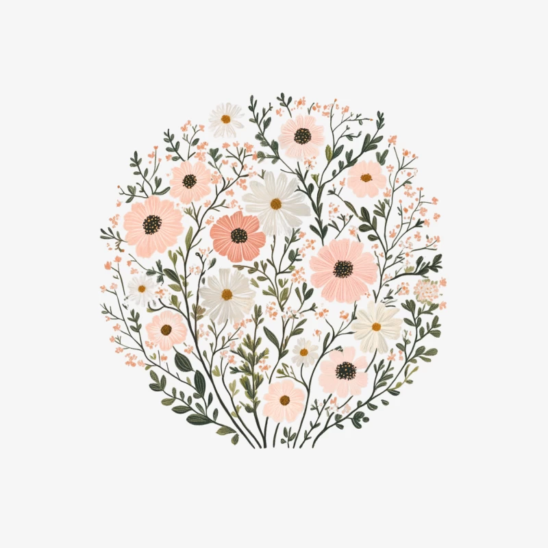 Whimsical Pastel Floral Circular Illustration Female Pullover Sweatshirt