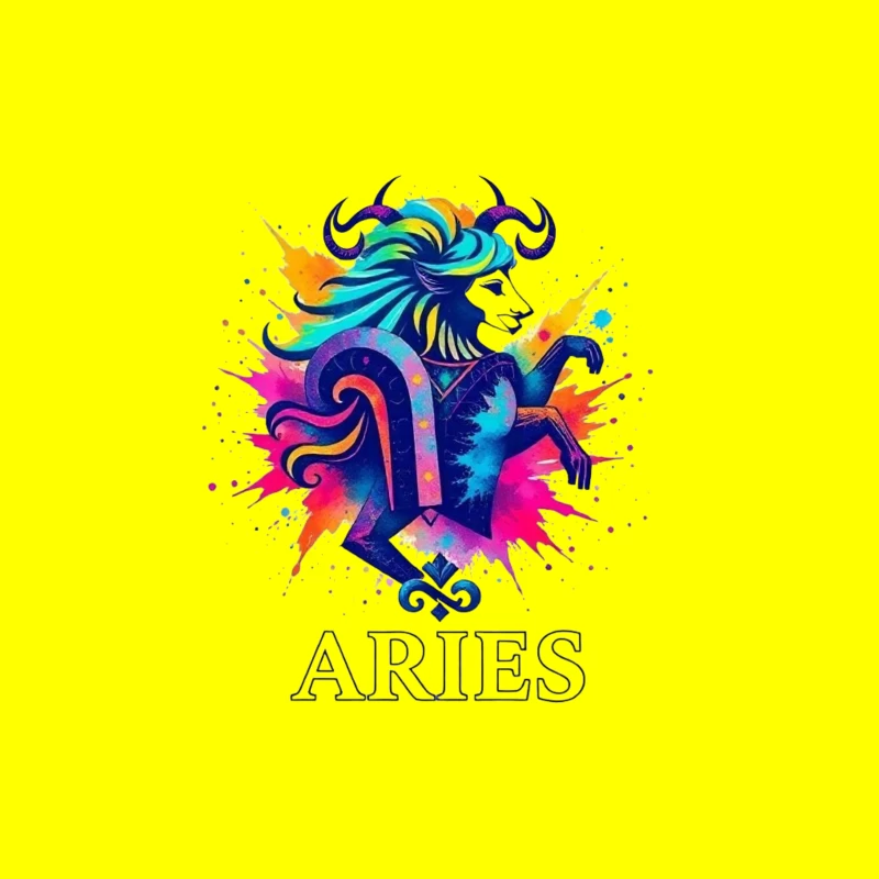 Colorful Aries Zodiac Illustration Tapestry