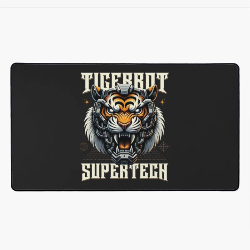 Cybernetic Tiger Head with Futuristic Tech Enhancement Desk Mat