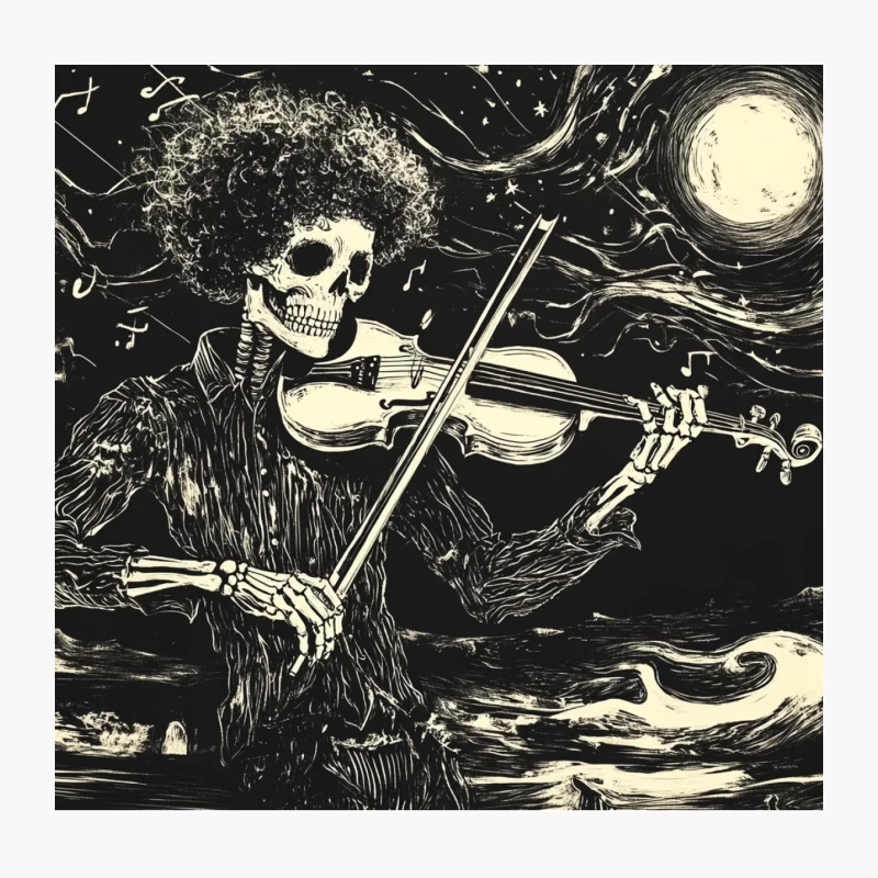 One Piece Skeletal Violinist's Nocturnal Serenade Throw Pillow