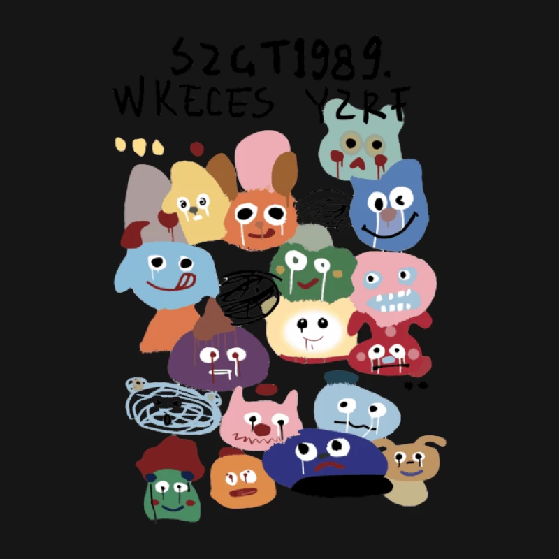Bunte Monster Gesichter Illustration Herren Langarm T-Shirt