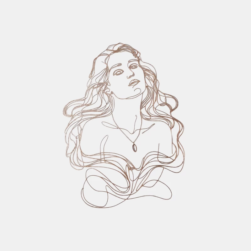 Flowing Sketch Portrait of Long-Haired Woman with Necklace Male Tank Top