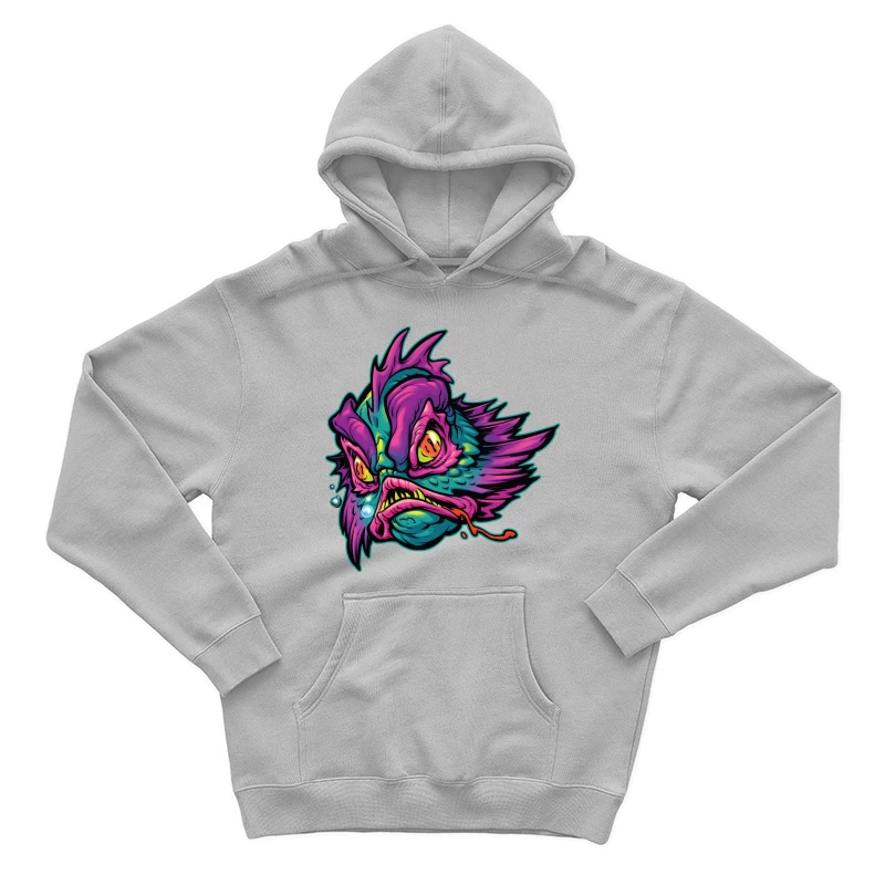 Grotesque Colorful Fish Monster Illustration Male Pullover Hoodie