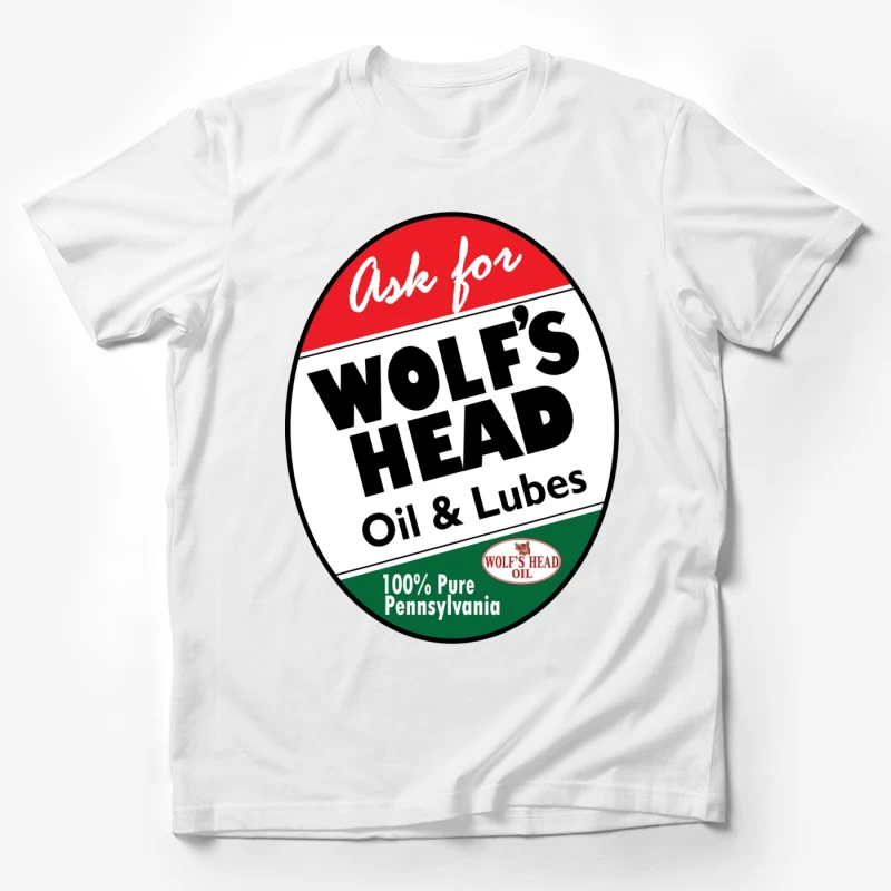 Vintage Wolf's Head Pennsylvania Motor Oil and Lubricants Advertisement Sign Male T-Shirt