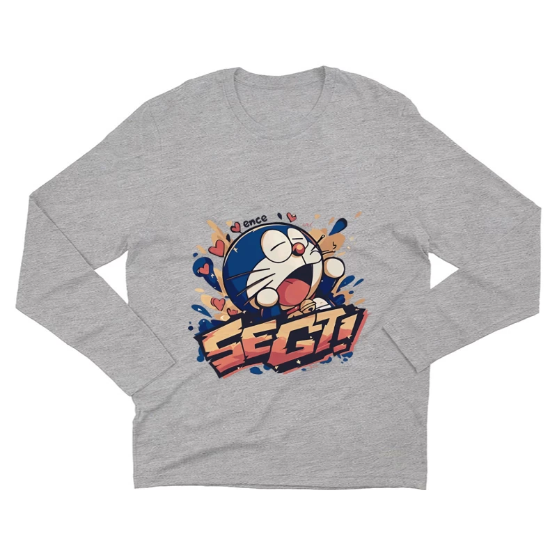 Fröhlicher Cartoon-Roboter schreit ausdrucksstark Herren Langarm T-Shirt