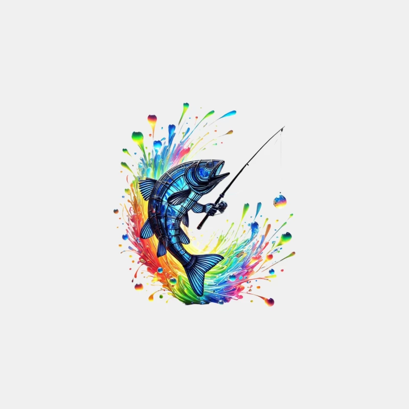 Rainbow Splatter Fish with Fishing Rod Art Male Tank Top