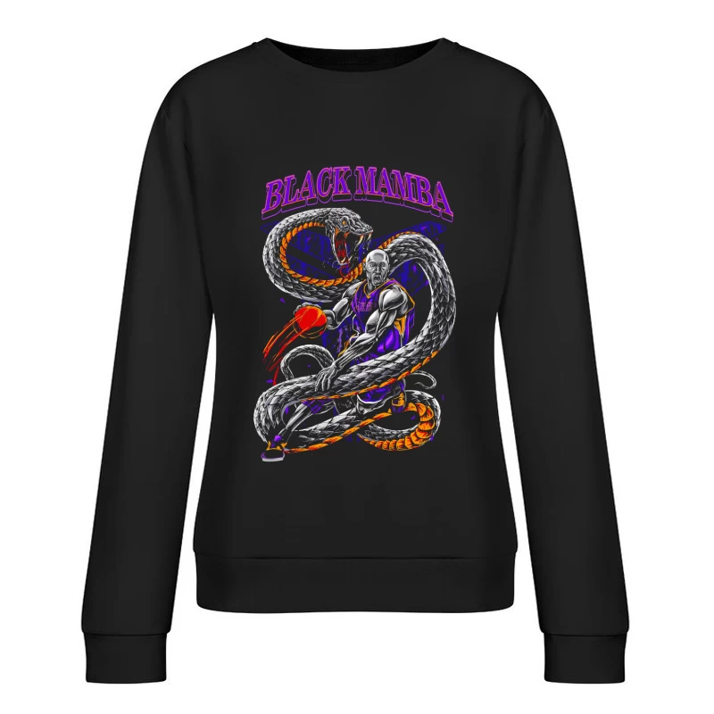 Basketball Illustration of Black Mamba with Snake Female Pullover Sweatshirt