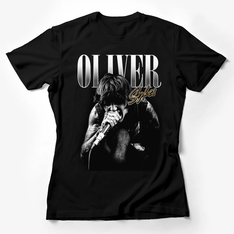 Dramatic Black and White Metal Vocalist Performance Female T-Shirt