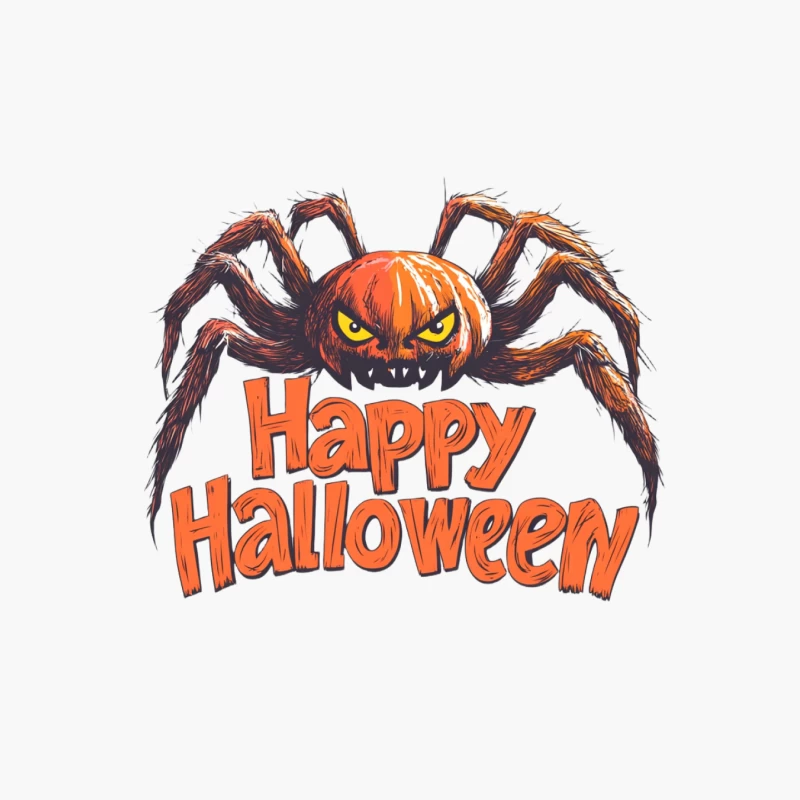 Creepy Halloween Pumpkin Spider Illustration Cotton Tote Bag