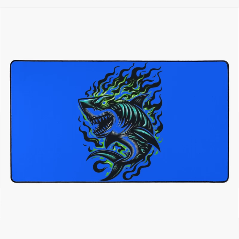 Fierce Tribal Shark with Flames Desk Mat