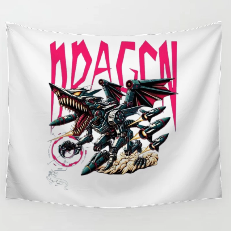 Mechanical Dragon Robot in Graffiti Art Style Tapestry