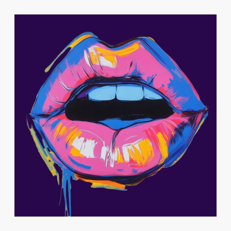 Vibrant Pop Art Lips: A Colorful Abstract Modern Artwork Pin