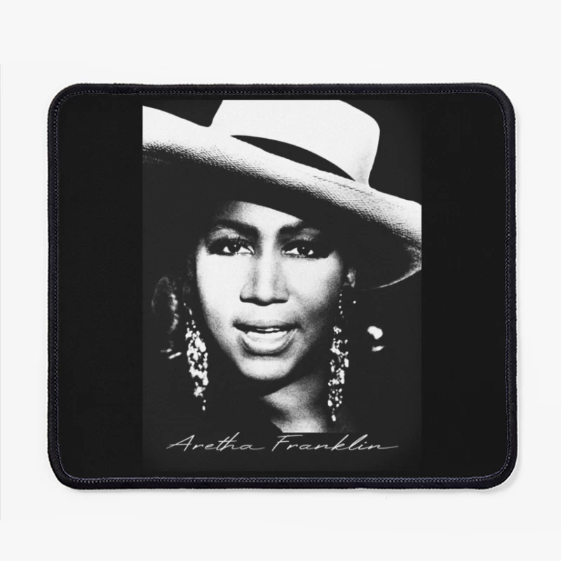 Classic Black and White Portrait with White Hat and Statement Jewelry Mouse Pad