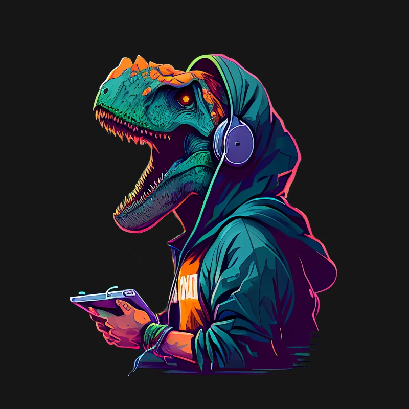 Dinosaur headphones hoodie smartphone colorful digital art pop art urban Female T-Shirt