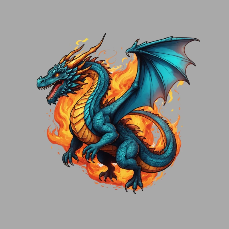 Blue Dragon in Flames Male Pullover Hoodie