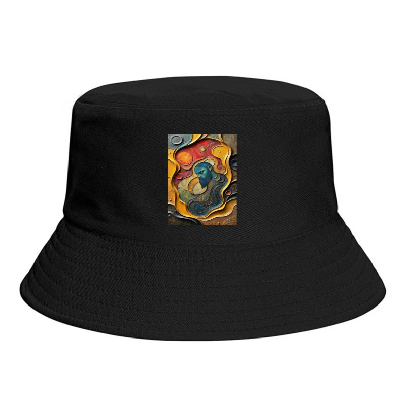 Mystical Cosmic Portrait in Turquoise and Gold Bucket Hat