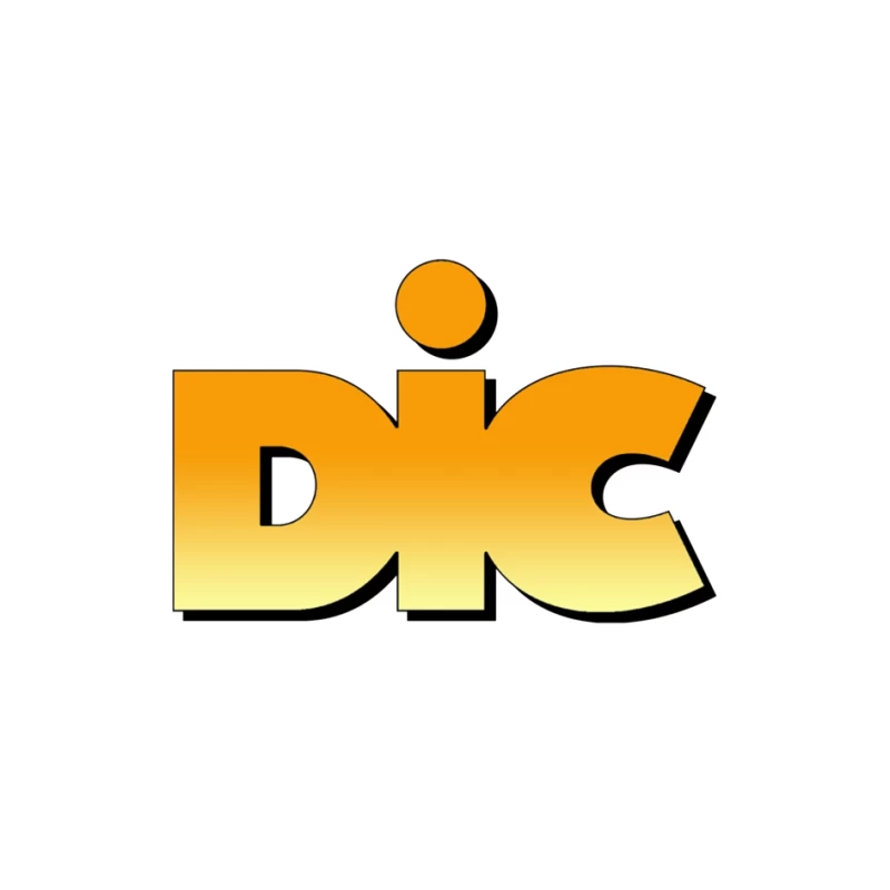 DIC Entertainment Logo Design with Orange Gradient Effect Pin