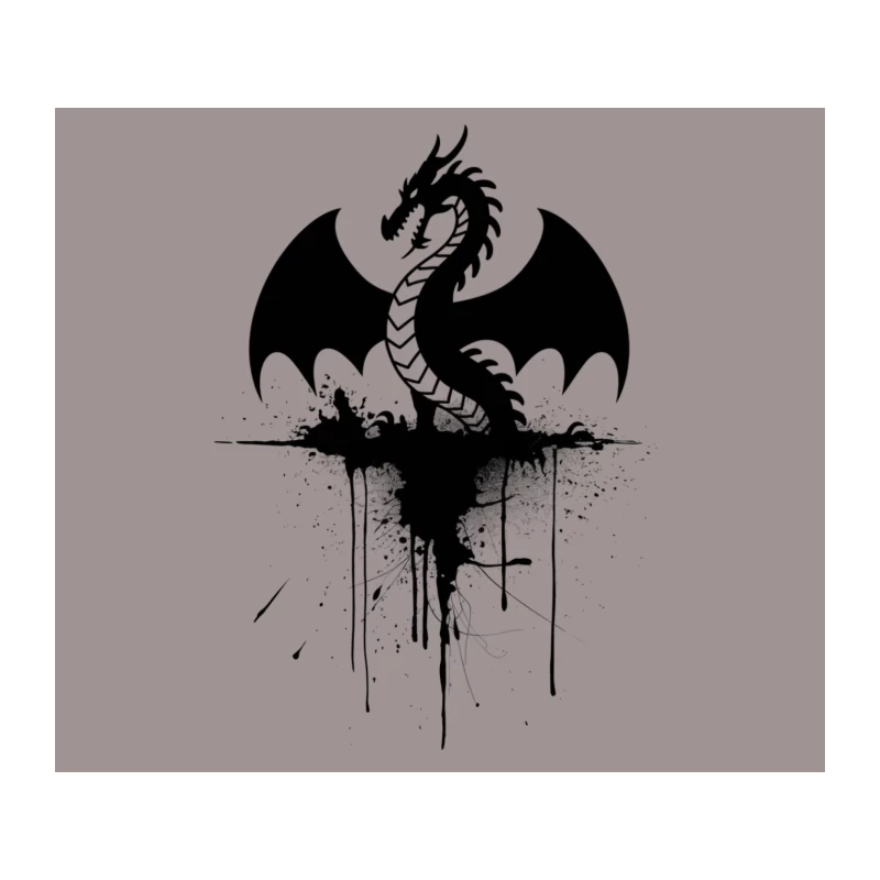 Gothic Dragon Silhouette with Moon and Ink Splatter Effect Tapestry