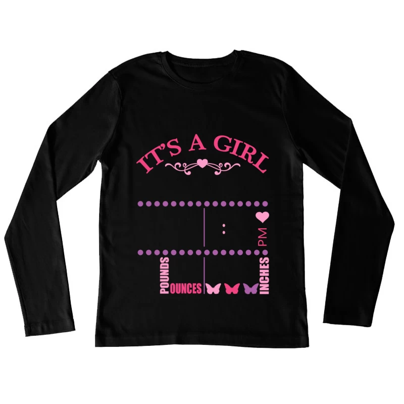 Annonce de naissance fille avec cœurs et papillons Femme Manches Longues T-Shirt