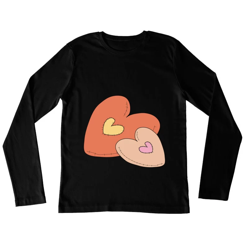 Patchwork-Herzen Illustration Damen Langarm T-Shirt