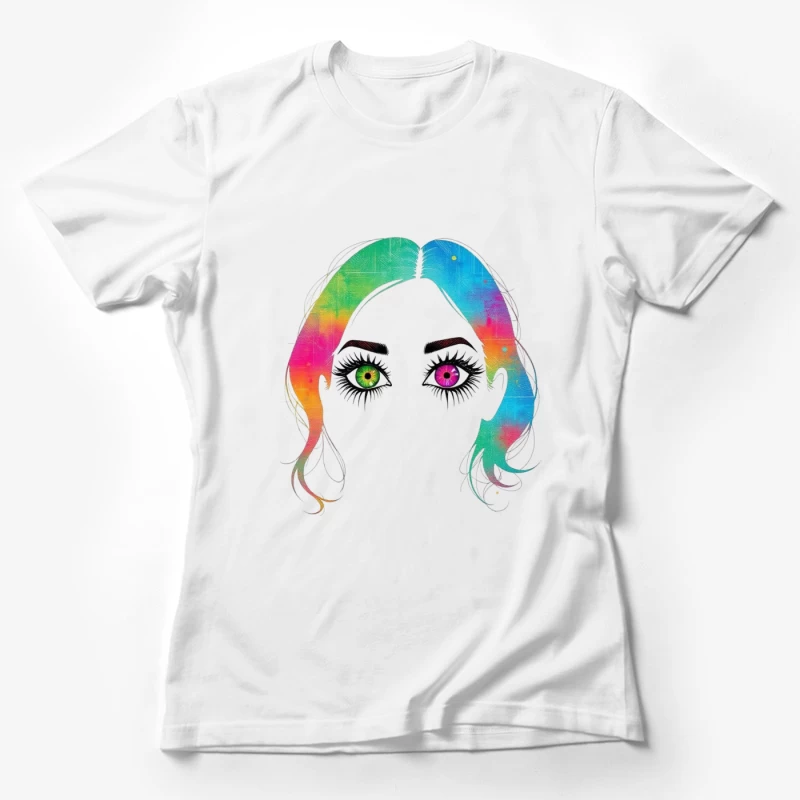 Artistic Rainbow Portrait with Heterochromatic Eyes Female T-Shirt