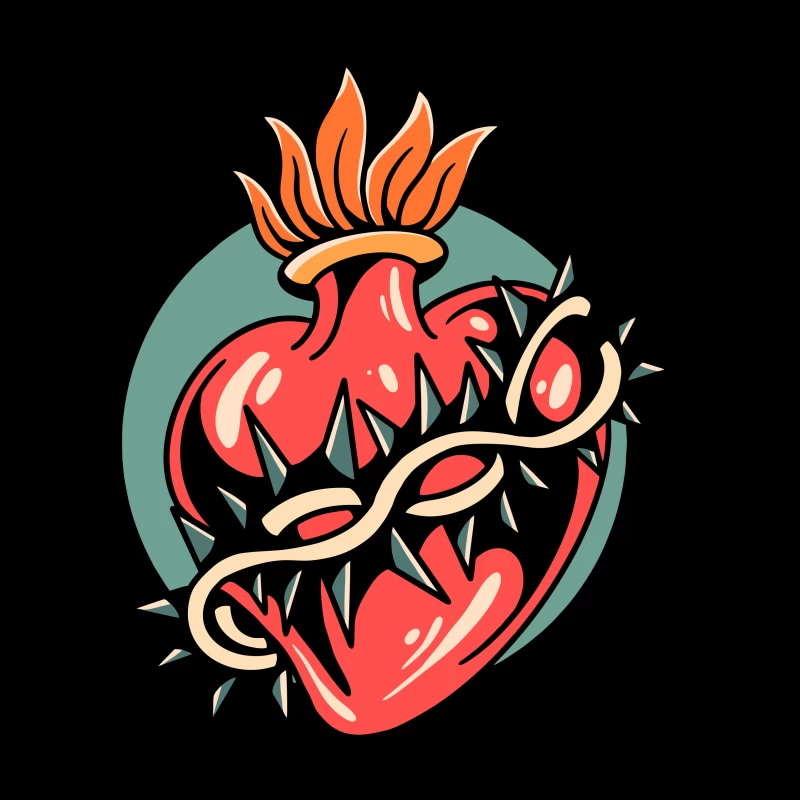 Illustration of a Heart with Thorns and Flame Throw Pillow