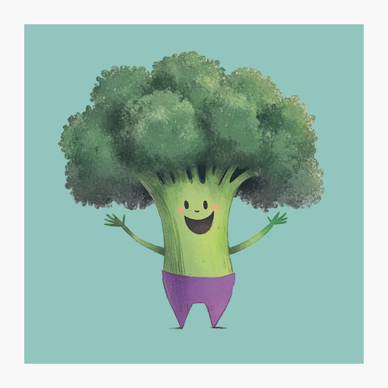 Cheerful Anthropomorphic Broccoli Cartoon Character Pin