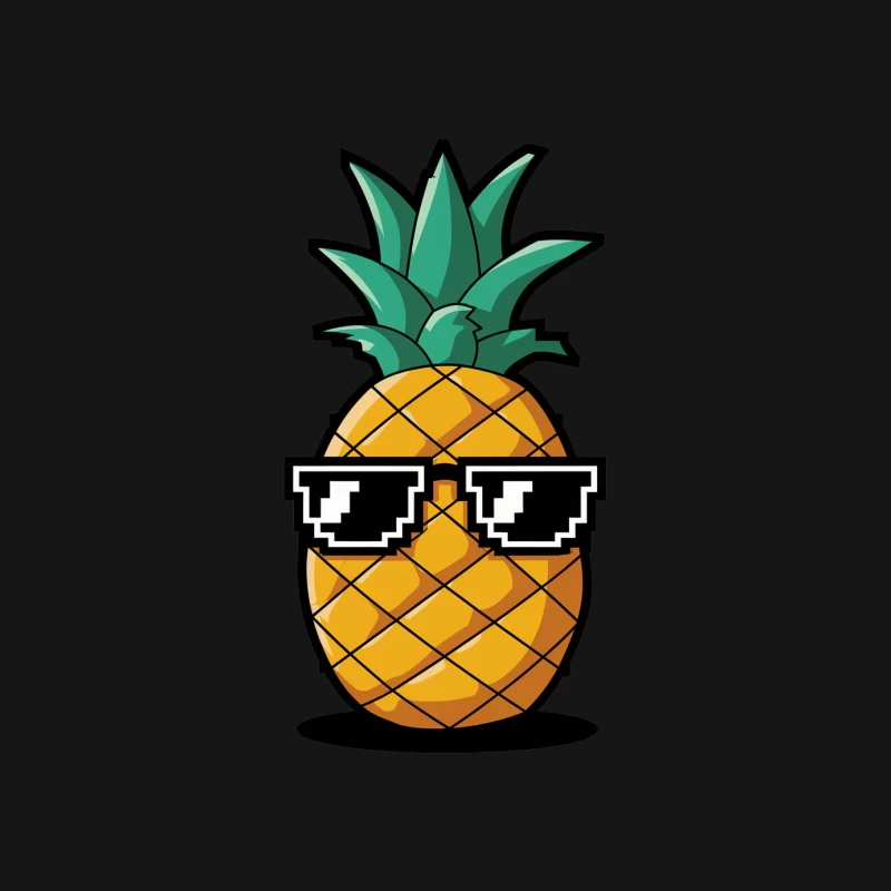 Cool Cartoon Pineapple with Pixel Sunglasses Male Long Sleeve T-Shirt
