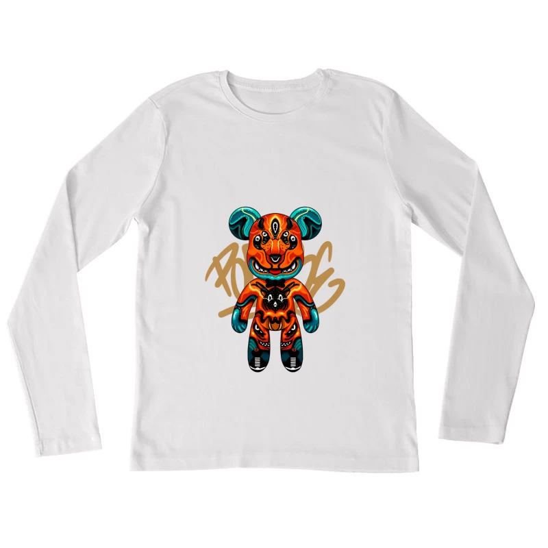 Buntes Bären-Design mit psychedelischem Muster Damen Langarm T-Shirt