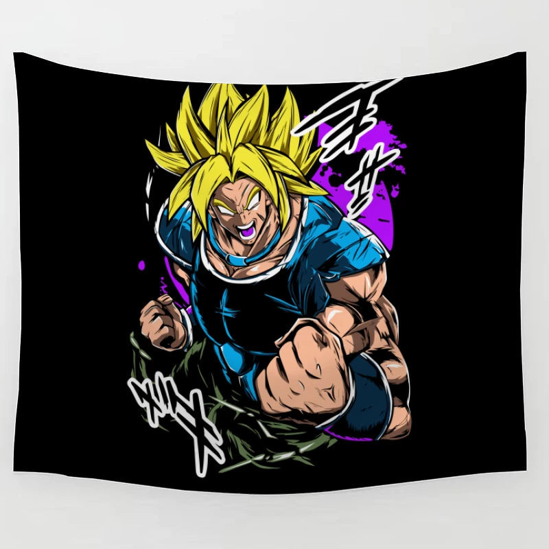 Anime Character in Action with Bright Colors Tapestry