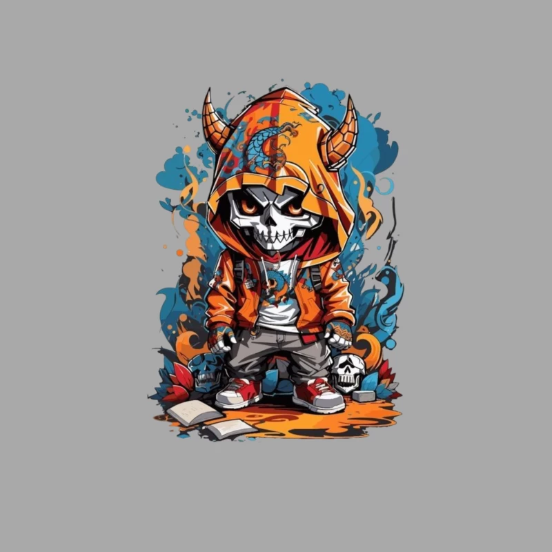 Urban Skull Cartoon Art Male Pullover Hoodie
