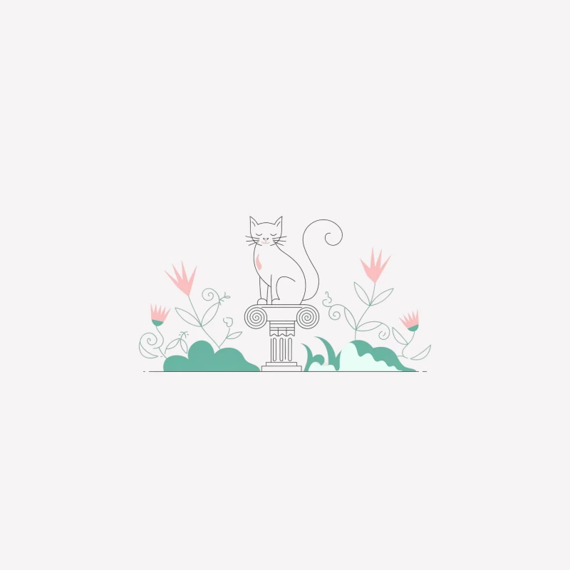 Whimsical Cat on Column with Pastel Flowers Female T-Shirt