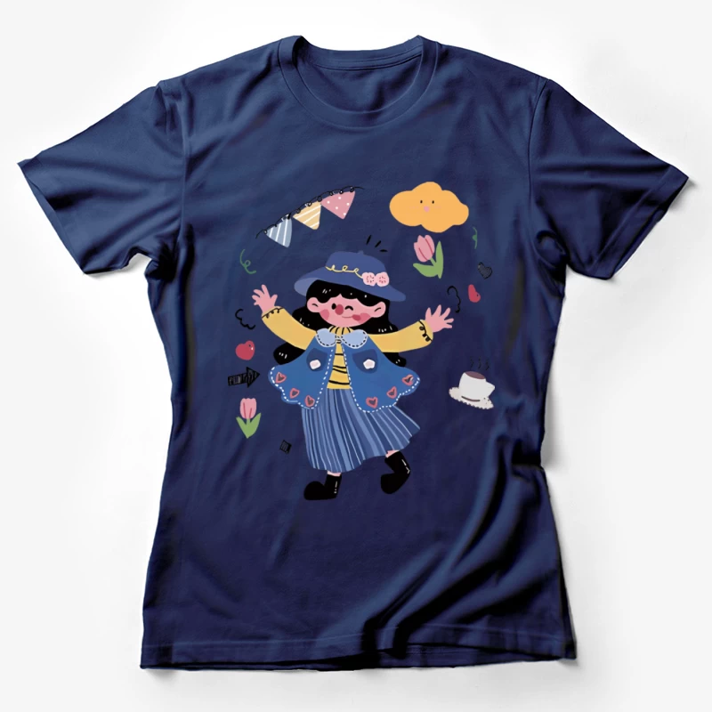 Fröhliches Mädchen im Garten Damen T-Shirt