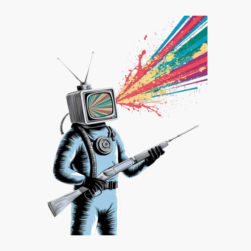 Surreal TV-Headed Astronaut with Colorful Explosion Cotton Tote Bag