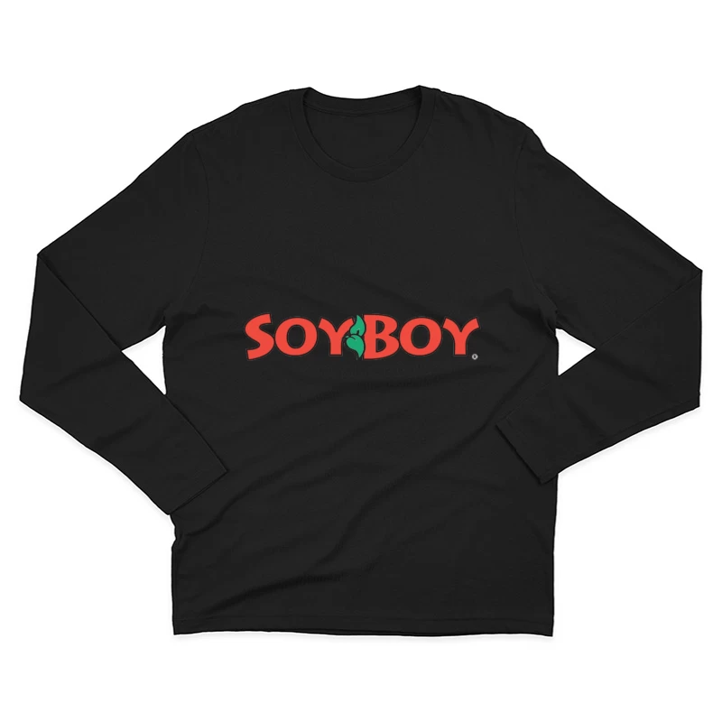 Soyboy Brand Logo with Red Letters and Green Leaf Design Male Long Sleeve T-Shirt