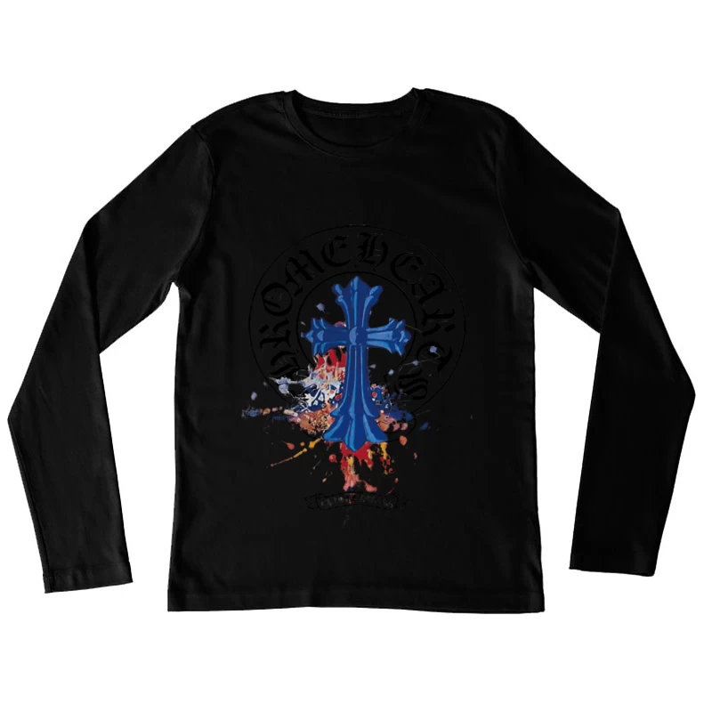 Blaues Kreuz auf gesprenkeltem Hintergrund Damen Langarm T-Shirt