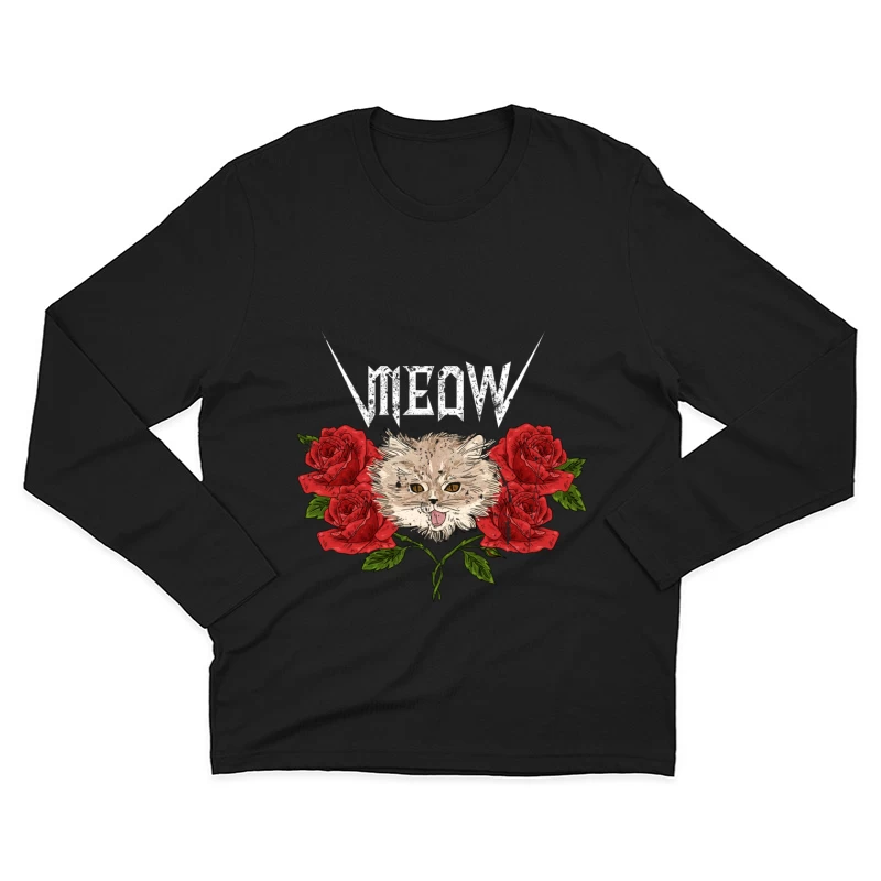 Chat Heavy Metal avec Roses Homme Manches Longues T-Shirt