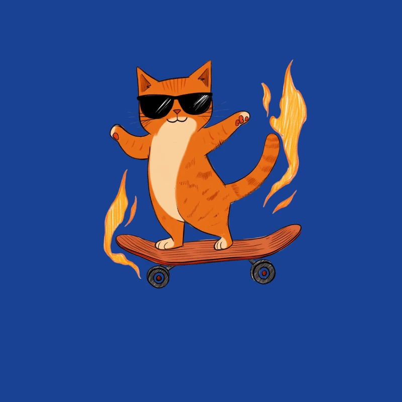 Cool Cartoon Cat Skateboarding with Flames Female T-Shirt
