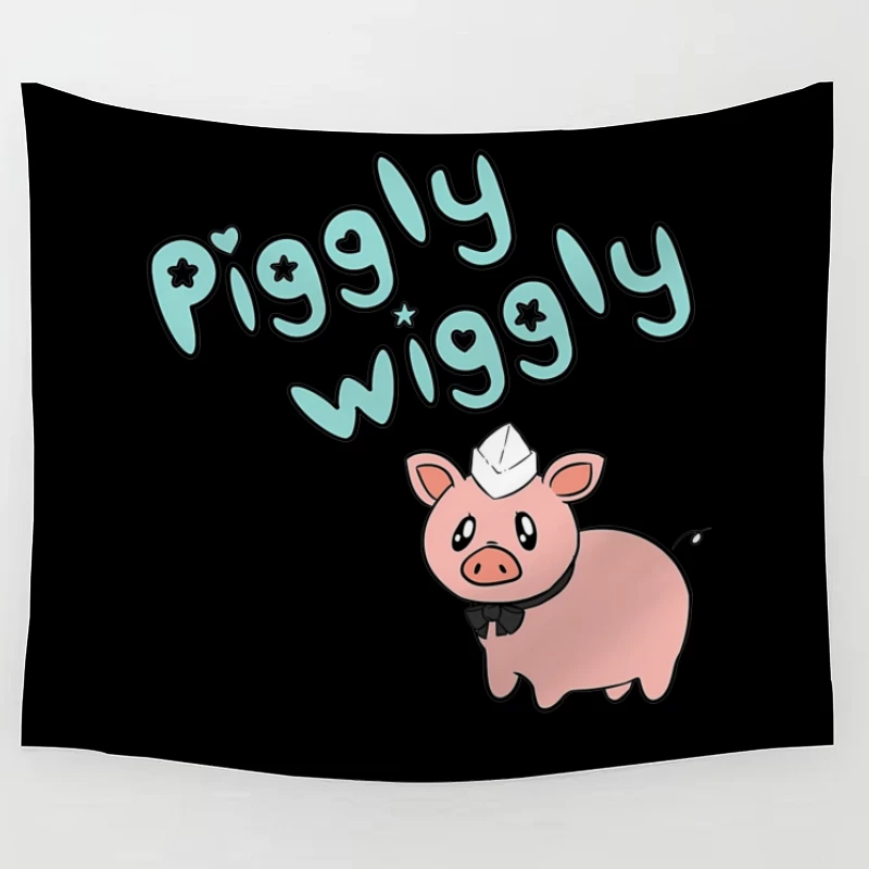 Cute Cartoon Pig with "Piggly Wiggly" Text Tapestry