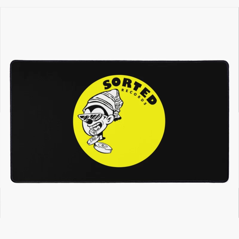 Sorted Records Label Logo with Cool Cartoon DJ Character Desk Mat