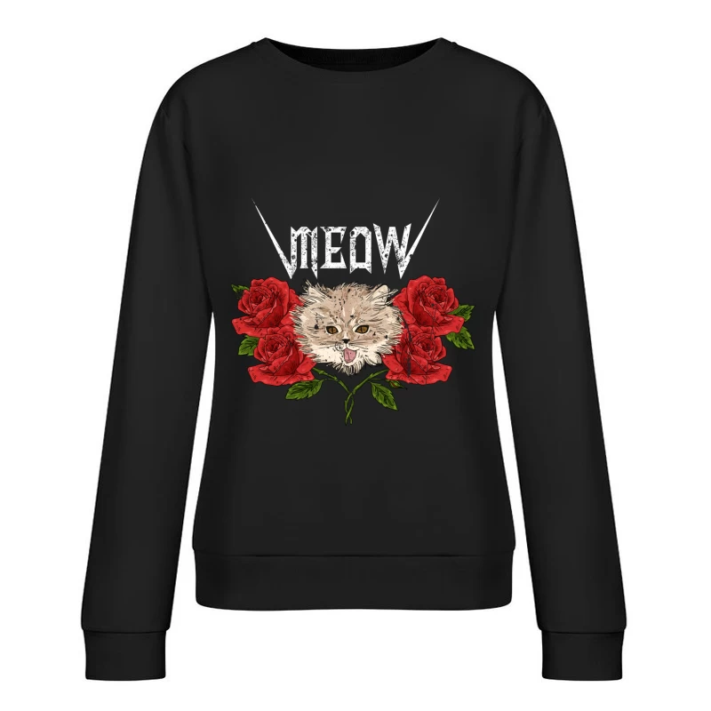 Chat Heavy Metal avec Roses Femme Sweat-shirt à enfiler