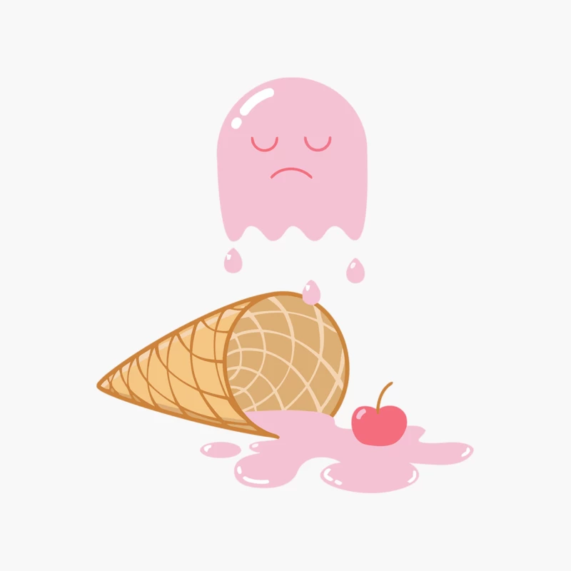 Melting Pink Ice Cream with Sad Face and Cherry Cotton Tote Bag