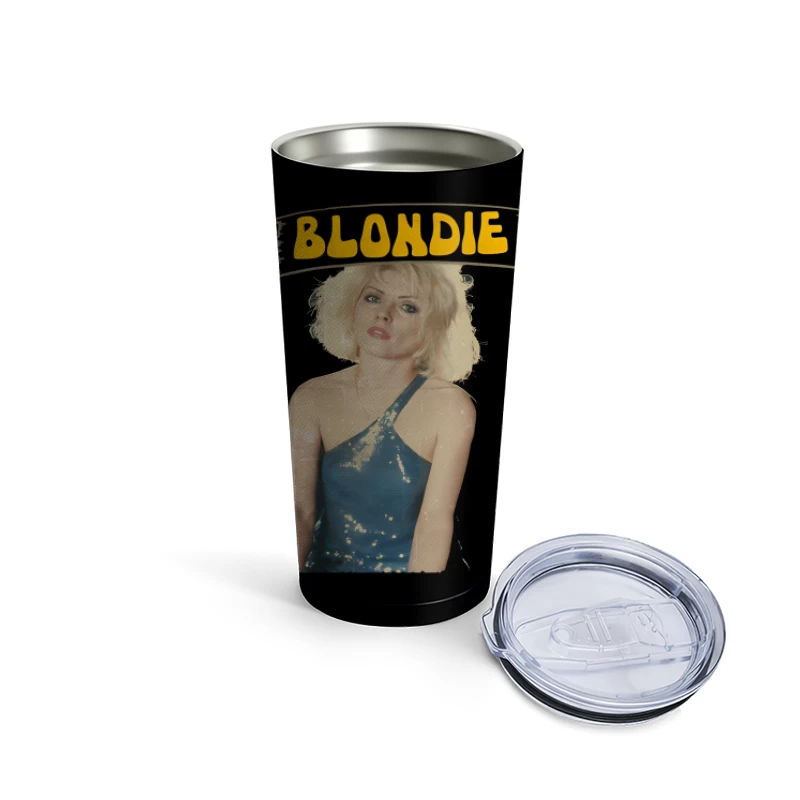 Vintage Blondie Band Promotional Portrait in Blue Dress Travel Mug