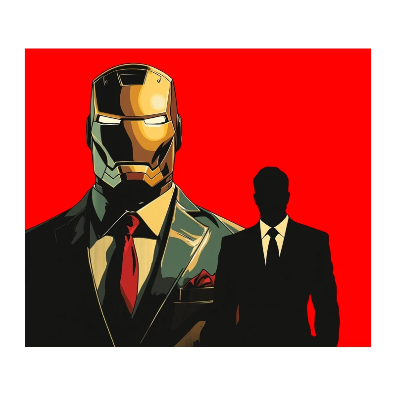 Iron Man: Superhero in Business Attire with Shadowy Companion Tapestry