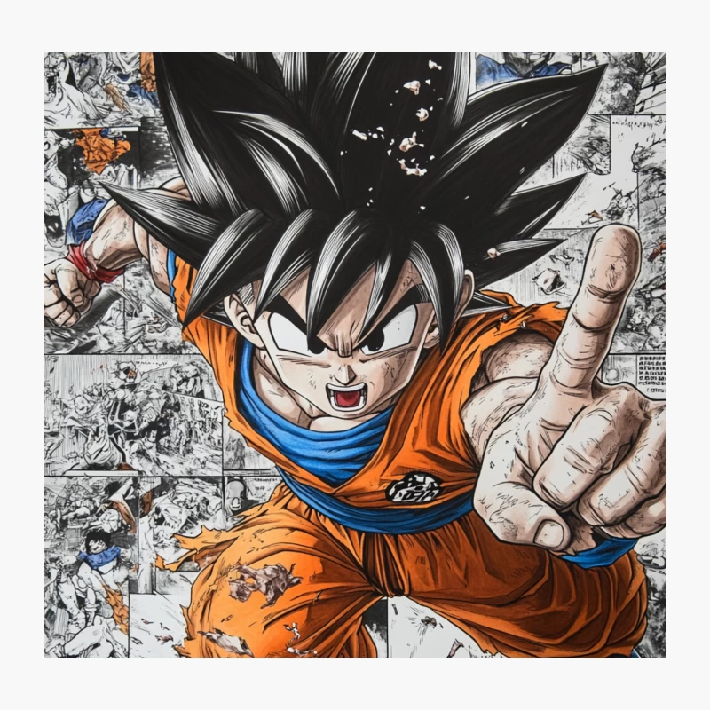Dynamic Dragon Ball Goku Action Shot Against Manga Background Throw Pillow