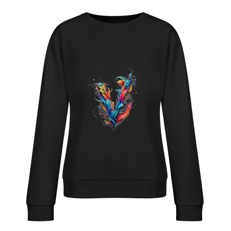 Vibrant Abstract Watercolor Letter V Design Female Pullover Sweatshirt